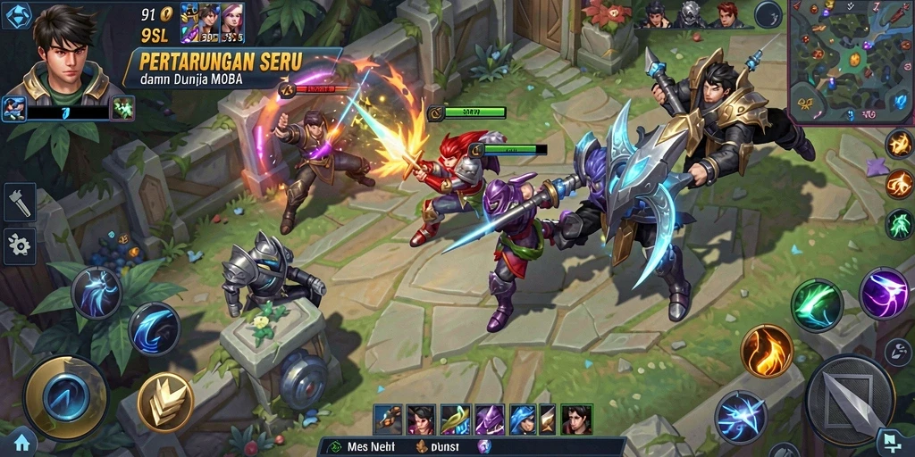 Tangkapan layar 9SL menampilkan aksi intens di arena MOBA.