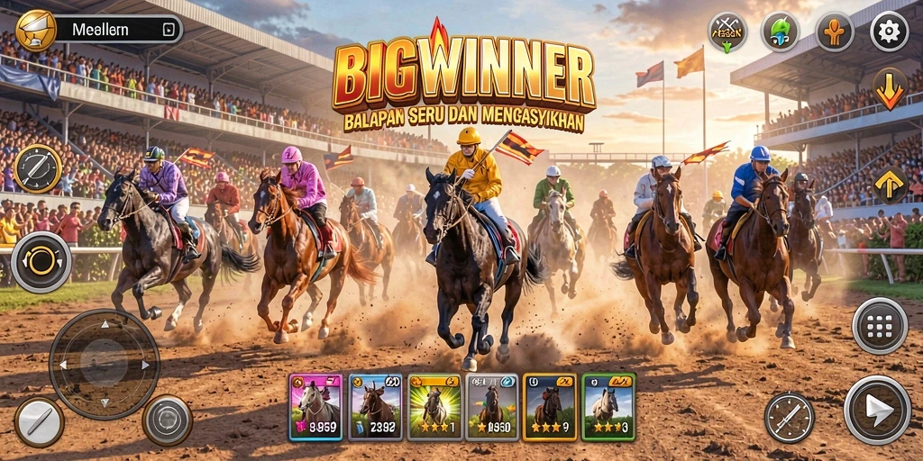 Tampilan gameplay seru di lintasan balapan BIGWINNER.