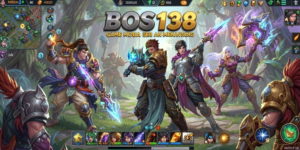 Screenshot gameplay bos138 menampilkan aksi pertempuran epik MOBA.
