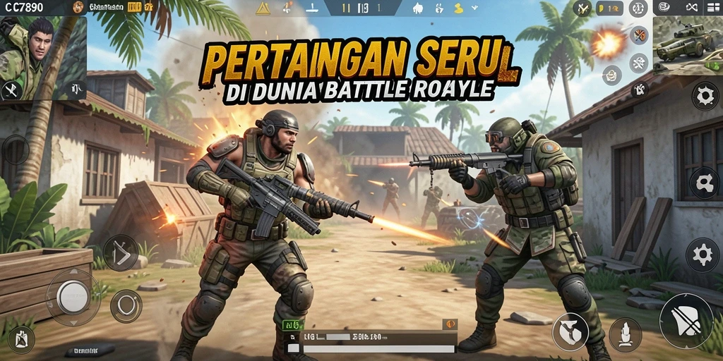 Gameplay C7890 menampilkan pejuang bertarung di arena Battle Royale.