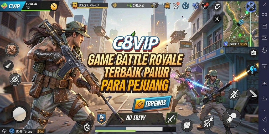 Screenshots dari gameplay seru di C8VIP Battle Royale.