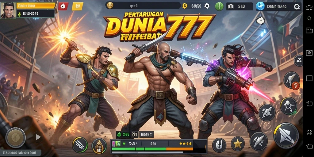 Tangkapan layar gameplay DUNIA777 saat pertarungan sengit di arena Battle Royale.
