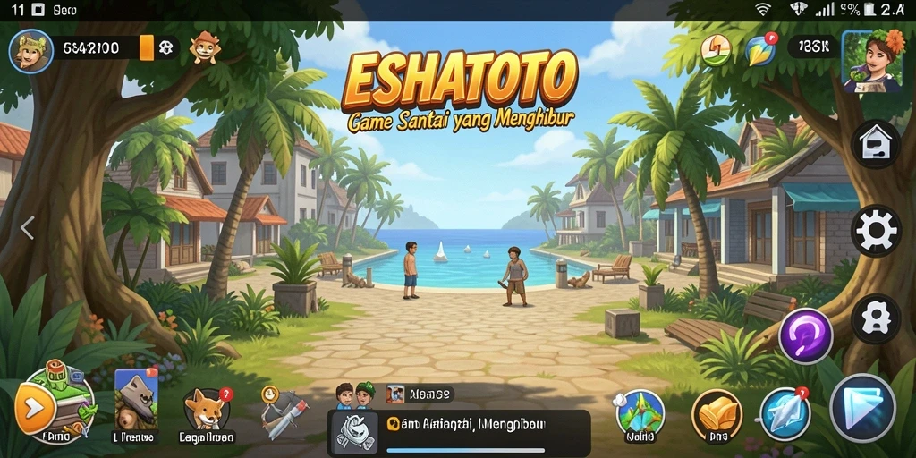 Screenshot gameplay ESHATOTO yang ceria dan penuh warna.