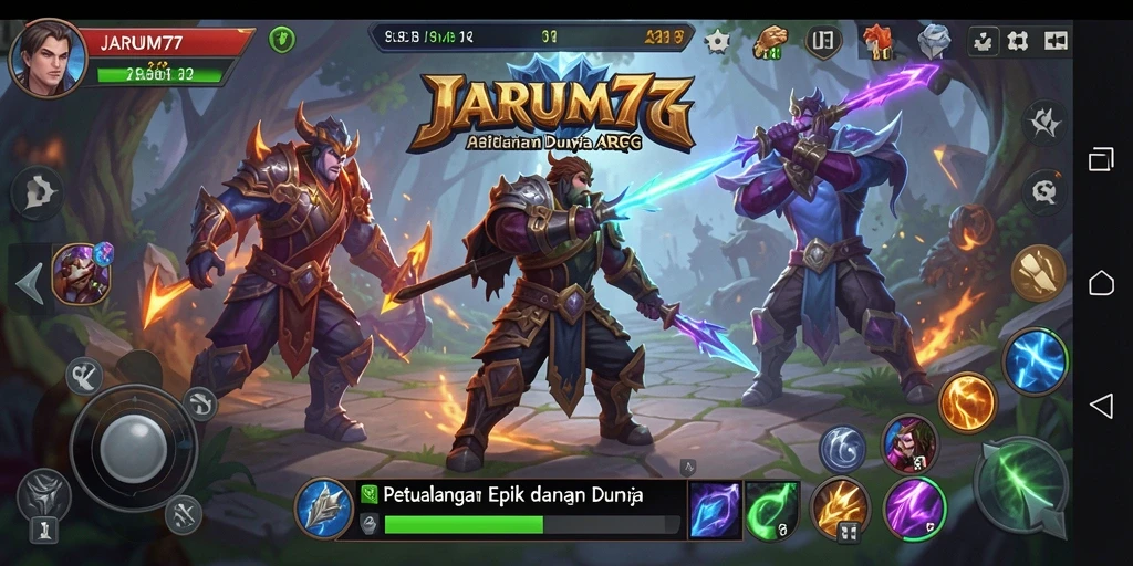 Tangkapan layar utama JARUM77 menampilkan aksi pertarungan seru dalam game ARPG.