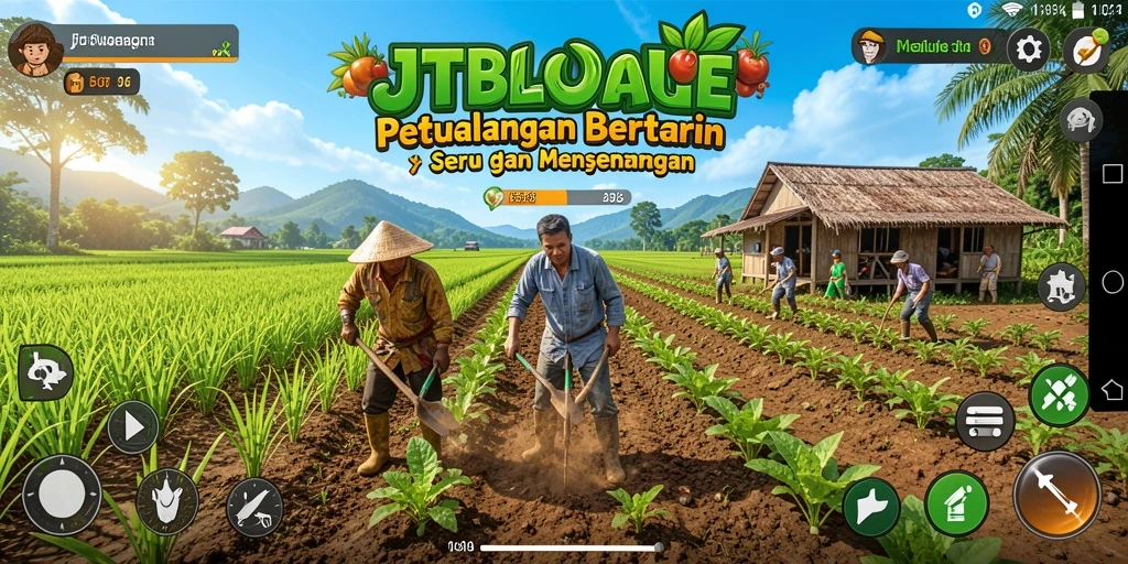 Gameplay JTBLUE yang menawan dengan aktivitas bertani yang seru.