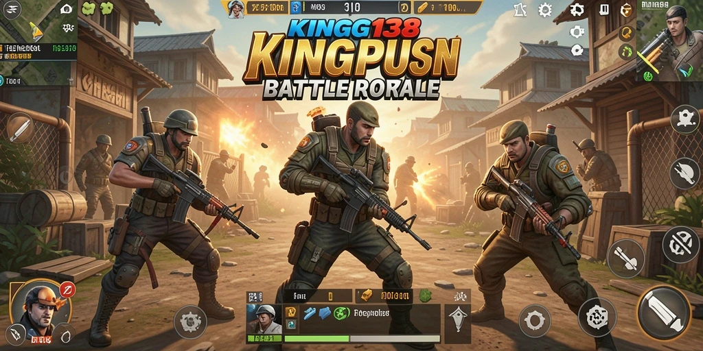 Screenshot KING138 menampilkan aksi seru dalam pertempuran Battle Royale.