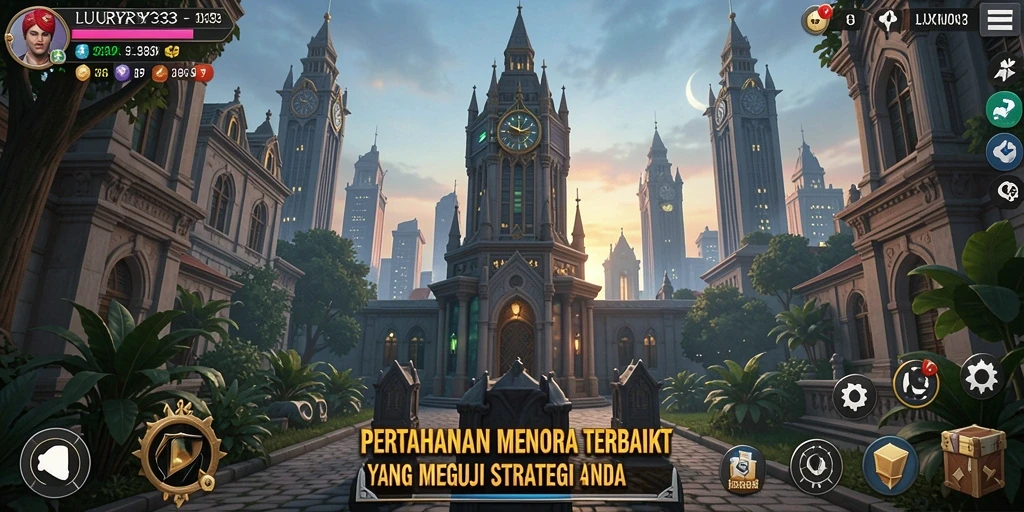 Tampilan menara dan musuh dalam LUXURY333 yang menarik.