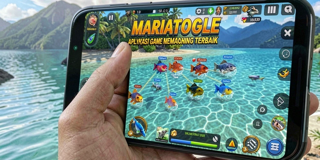 Gameplay MARIATOGEL yang menampilkan pengalaman memancing seru.