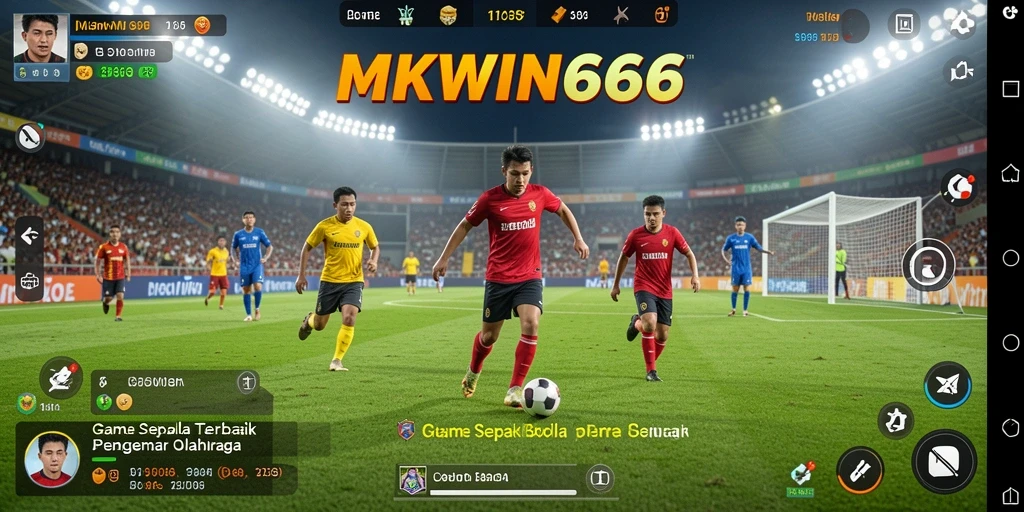 Screenshot gameplay MKWIN666 menampilkan aksi seru pertandingan sepak bola.