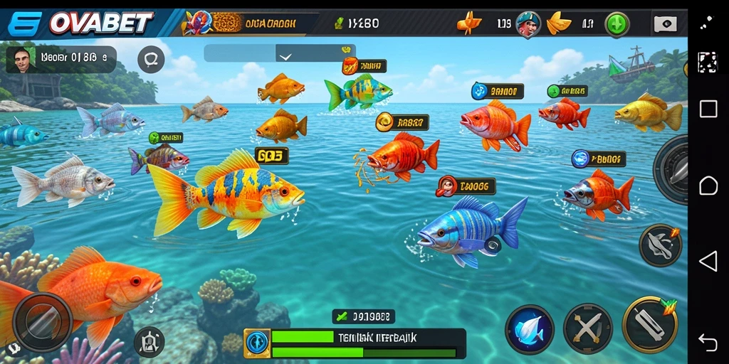 Tampilan gameplay seru dari OVABET saat menangkap ikan.