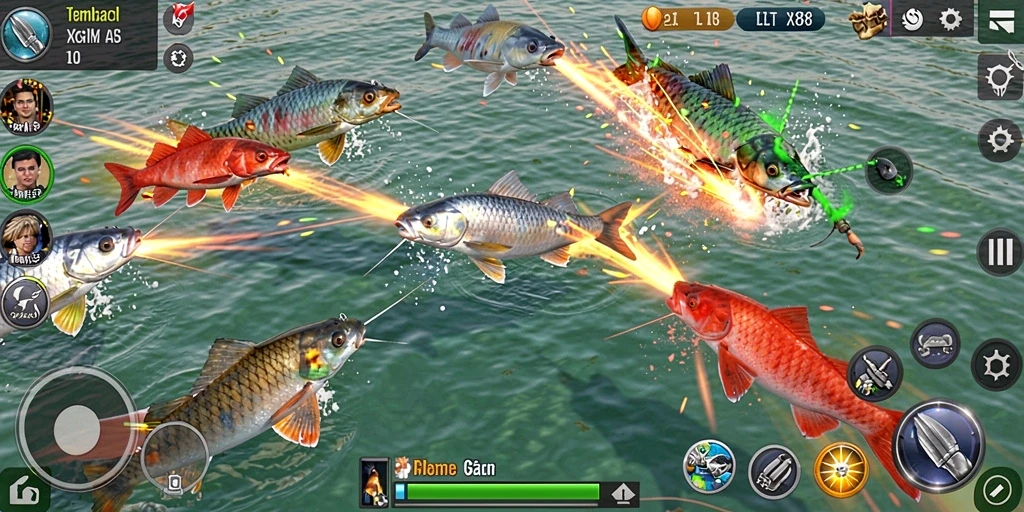 Tampilan gameplay Tembak Ikan yang penuh warna dan dinamis.