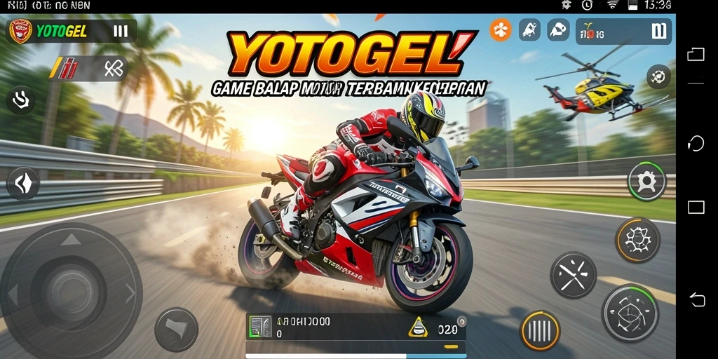 Tampilan gameplay seru YOTOGEL dengan balapan motor yang cepat.