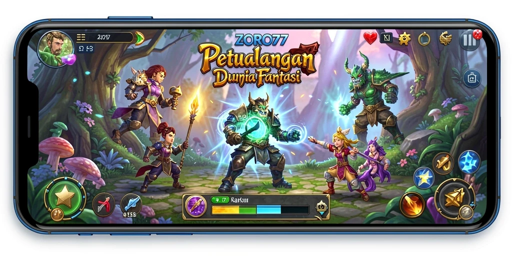 Gameplay ZORO77 menampilkan petualangan seru di dunia fantasi.